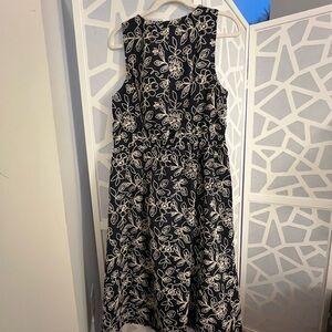 Floral Navy Blue and White Dress
